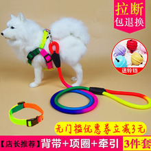 狗狗牵pu绳宠物项圈ng引绳泰迪狗绳子中型(小)型犬胸背带子