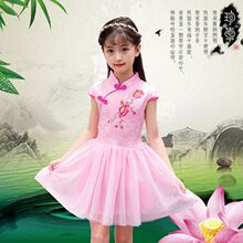 童装女pu旗袍连衣裙ng袖新式夏宝宝春装演出礼服公主裙纱裙子