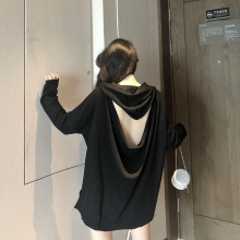 砚林2pu21春秋新ou大码女装上衣连帽露背性感宽松卫衣气质新品