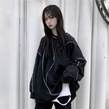 暗黑系pu装2020an式上衣女装宽松个性嘻哈百搭T恤卫衣女潮