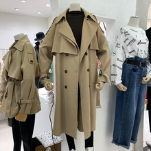 绑带收pw纯色风衣女l8春秋季新式韩款宽松百搭过膝大衣外套潮