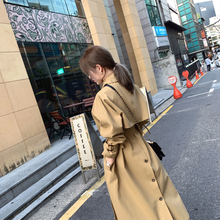 ByYpwu 卡其色l8春中长式气质英伦风绑带收腰休闲外套过膝大衣