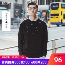 UOOq6E春秋季毛63款潮流ins个性圆领厚式港风刺绣针织衫男上衣