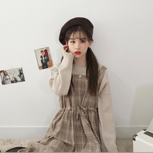 春装新qc韩款学生百qd显瘦背带格子连衣裙女a型中长式背心裙