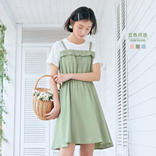 森马2qd20夏新式va白色短袖吊带假两件连衣裙女中长式休闲裙子