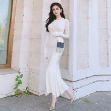 LINqd 定制 优tb浪漫幻想 名媛气质修身超长过膝针织连衣裙女