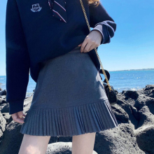 灰色百qi裙半身裙女ye020新式复古学院风高腰A字短裙学生裤裙