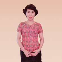 中老年qi短袖夏装流xi网纱服装翻领妈妈女装修身花色上衣