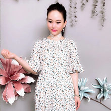 美袍儿qs祥布衣『馨cj棉印花收腰百褶连衣裙清新中长袍