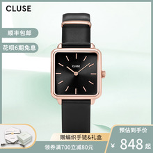 CLUqsE手表女icj情侣手表女学生防水牛皮(小)方表简约气质手表女