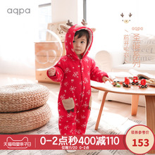 aqpqs新生儿棉袄cj冬新品新年(小)鹿连体衣保暖婴儿前开哈衣爬服