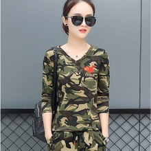 春秋迷qu长袖T恤上ya女休闲户外运动两件套套装水兵舞服军训