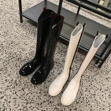 201qz秋冬新式漆bw及膝靴真皮平底高筒靴欧美后拉链单靴骑士靴