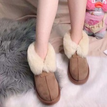 短靴女qz019冬式bw一体真皮雪地靴女韩款加厚保暖低帮毛毛女靴