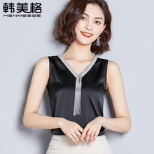 202rb春夏吊带无vd女打底衫长袖缎面内搭黑色性感外穿V领上衣