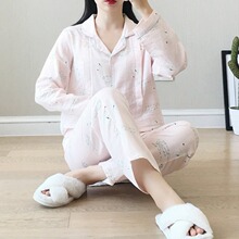 新式纯rh纱布月子服ky薄式产后喂奶衣大码孕妇哺乳睡衣春秋夏