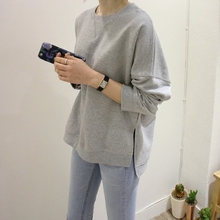 k93rw韩国女装新bw20毛圈简约前短后长纯色纯棉套头长袖女卫衣