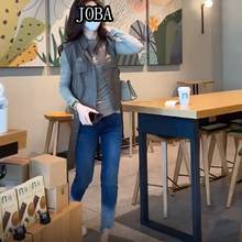 韩国奎rw的服饰休闲gg式马甲渐变紧身牛仔裤子秋冬新式套装女