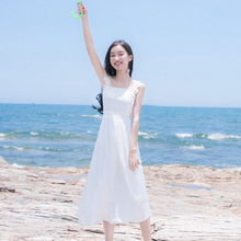 夏季新sa女装修身显an裙雪纺吊带背心海边度假连衣裙长裙裙子