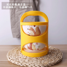 栀子花sc 多层手提jm瓷饭盒微波炉保鲜泡面碗便当盒密封筷勺
