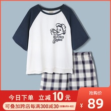 情侣睡sh女夏季纯棉mg爱休闲大码家居服套装可外穿睡衣男士