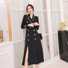 黑色气sh女2020mg式风衣女中长式英伦风过膝西装外套加厚
