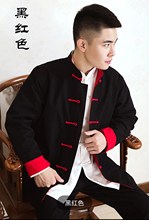 中国风sh袖外套男青in纯棉唐装中老年复古汉服居士服练功服秋