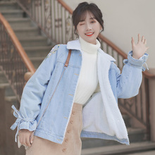 帛卡琪sh019新式dz厚羊羔毛牛仔短外套女学生宽松绣花加绒棉服