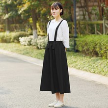 【清仓sh退货】森女po麻裙棉麻背带半身裙中长式裙子学生女夏