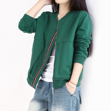 秋装新sh棒球服大码po松运动上衣休闲夹克衫绿色纯棉短外套女