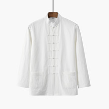 祥瑞唐sh式立领棉麻po上衣中老年亚麻长袖复古居士服汉服包邮
