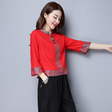 春季包sh2020新ng风女装中式改良唐装复古汉服上衣九分袖衬衫