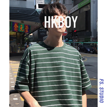 @方少sh装 港风夏xk男士条纹短袖T恤日系宽松学生半袖海魂衫