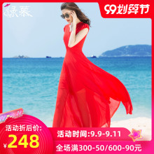 绿慕2sh20连衣裙in夏雪纺长裙收腰修身显瘦波西米亚长裙沙滩裙