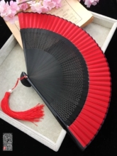 中国风si典古风(小)手an色镂空女式折随身便携跳舞蹈扇汉服