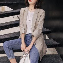 棉麻(小)si装女202an叉西装外套女(小)外套薄式夏亚麻(小)西服女上衣
