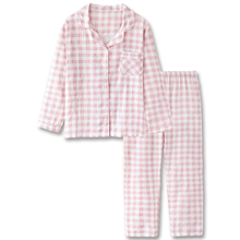 日单工sl合作式!日nw格子纯棉纱布男女秋长袖家居服