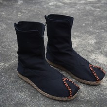 秋冬新sm手工翘头单db风棉麻男靴中筒男女休闲古装靴居士鞋