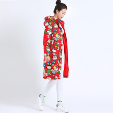 202sm新式卡通印db比可爱中长式甜美羽绒服(小)个子修身冬季外套