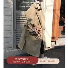 卡其色sr衣女春装新ry双排扣宽松长式外套收腰系带薄式大衣潮