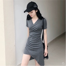 不规则sr色v领沙滩sj个子连衣裙2020新式夏天裙子短气质显瘦