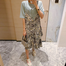 Pinsr Daissj东大门裙子2020年新式夏天宽松蕾丝拼接印花连衣裙