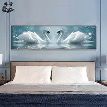 晶瓷画ss代时尚卧室ue横幅天鹅床头挂画背景墙画轻奢北欧壁画