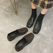日系isus黑色(小)皮fu伦2020春式学生韩款百搭方头平底jk单鞋夏