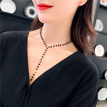 韩国春su2019新ng项链长链个性潮黑色水晶(小)爱心锁骨链女