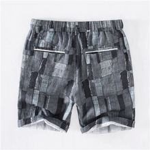 男士格sx亚麻条纹短wq宽松潮流F棉麻料五分裤麻布男裤子大裤