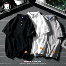 港风短sxT恤男休闲wt领POLO衫男士潮牌宽松潮流半袖原宿风ins
