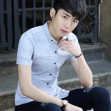 潮男衬sx夏季白色短wt青年非主流精神帅气热天修身韩款上衣服