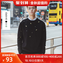 UOOszE春秋季毛rx款潮流ins个性圆领厚式港风刺绣针织衫男上衣