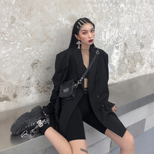 鬼姐姐td色(小)西装女yx新式中长式chic复古港风宽松西服外套潮